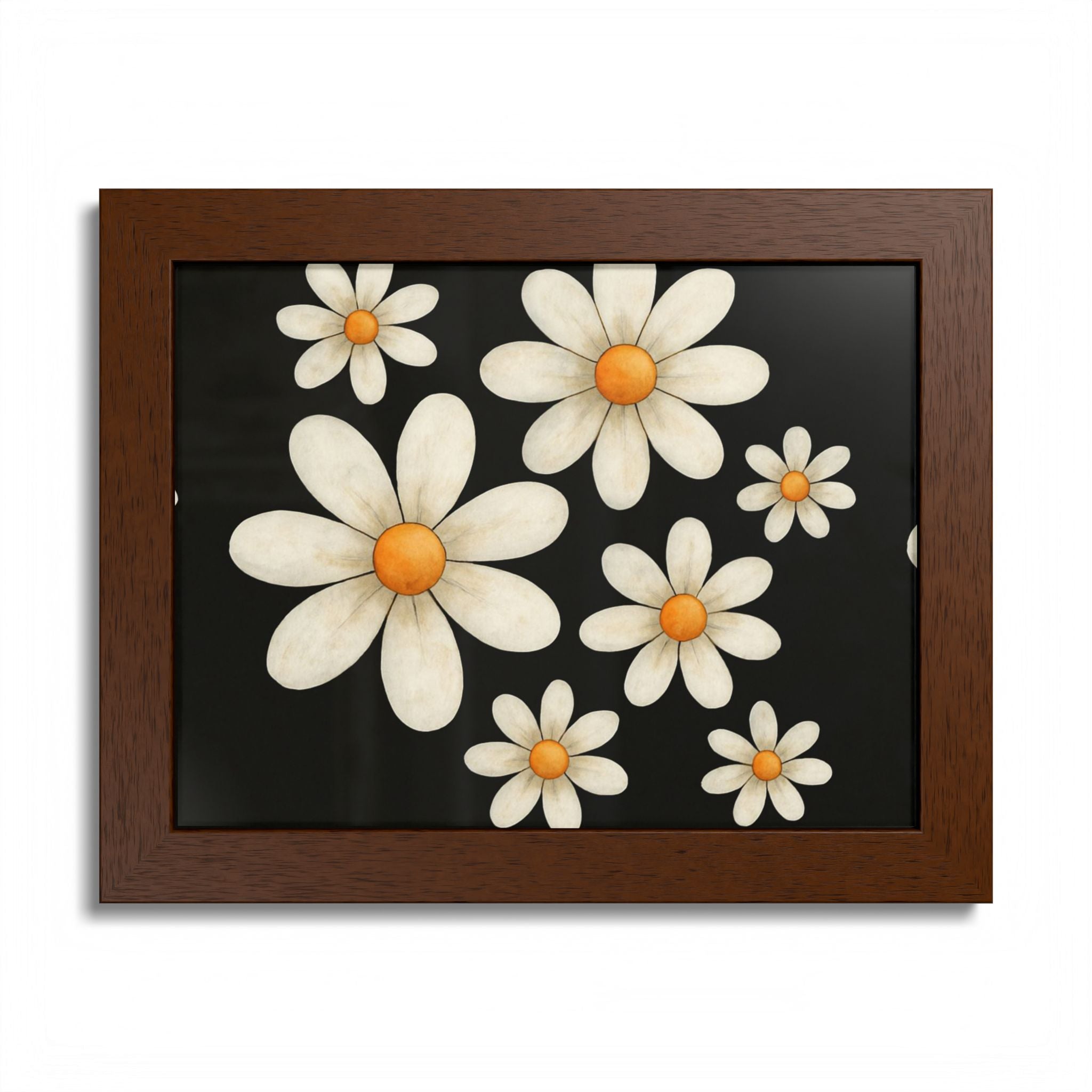 Framed Poster, Daisy Flower Wood, Floral Wall Art, Botanical Home