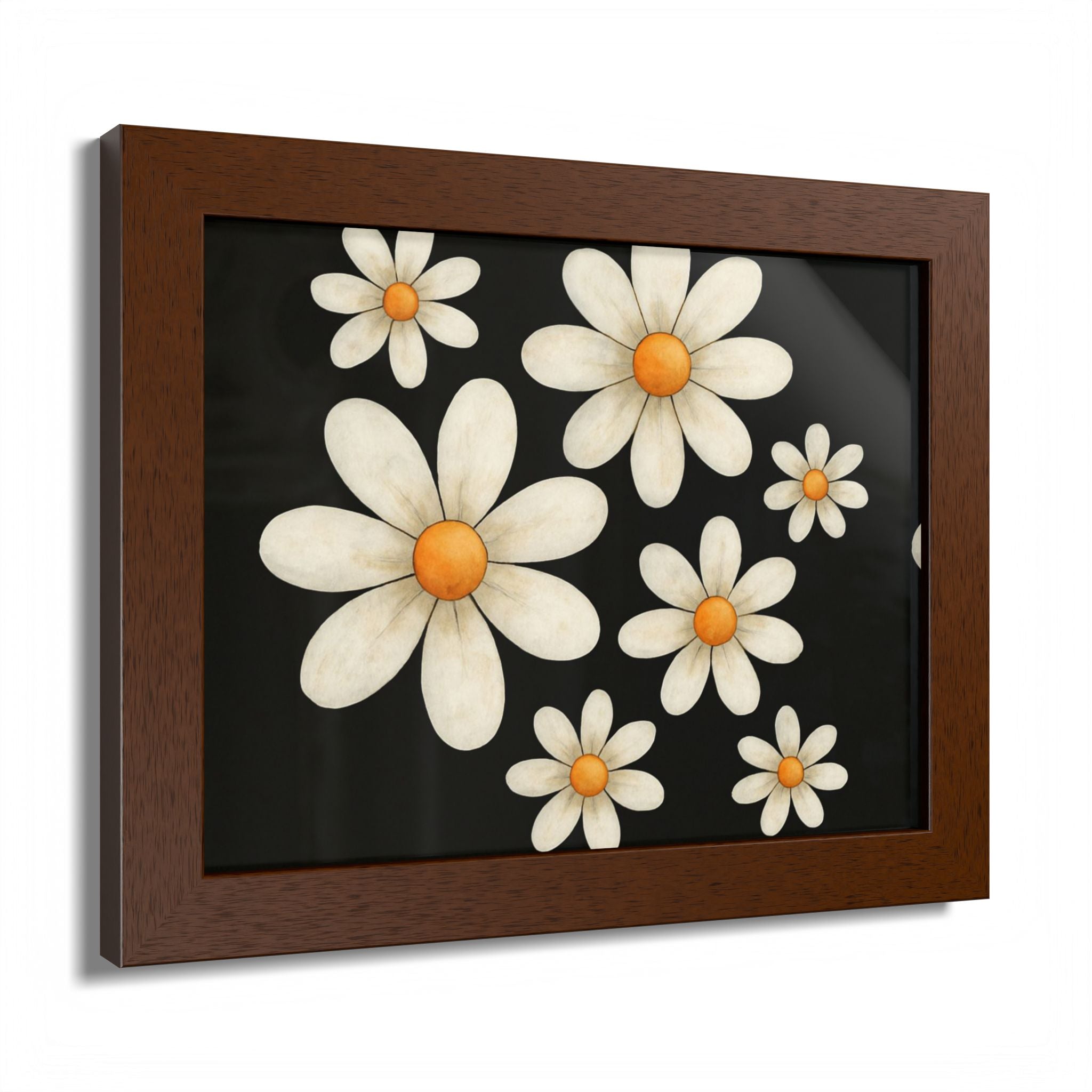 Framed Poster, Daisy Flower Wood, Floral Wall Art, Botanical Home