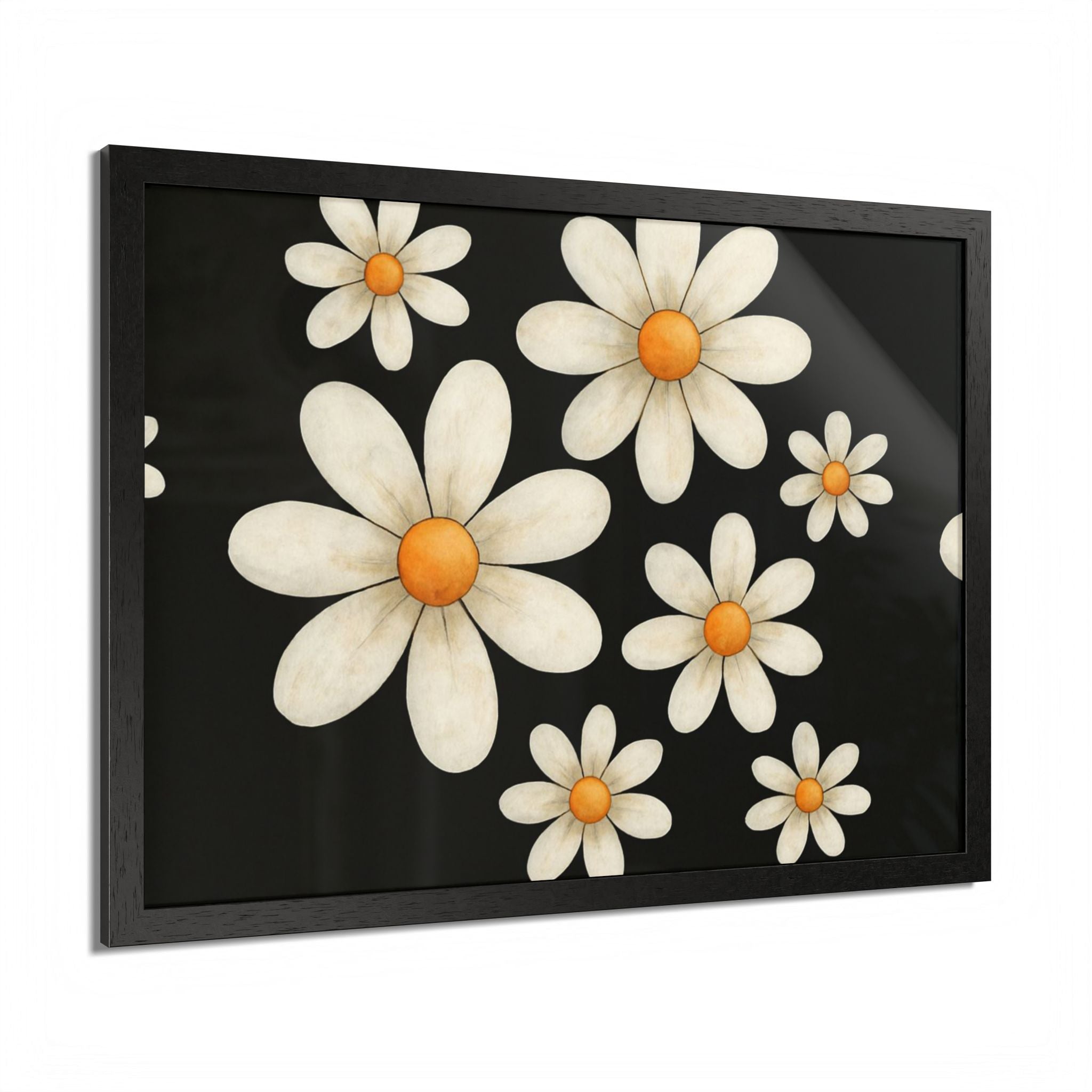 Framed Poster, Daisy Flower Wood, Floral Wall Art, Botanical Home