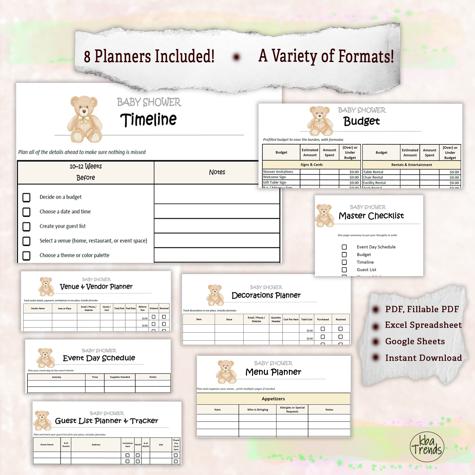 Baby Shower Planner Bundle Printable | Teddy Bear Shower Games, Fillable PDF, Excel & Google Sheets, Personalized Canva Template Customizable, Woodland Baby Shower Planner, Storybook Nursery, Baby Bear Theme, Cottagecore Baby Shower Invitation