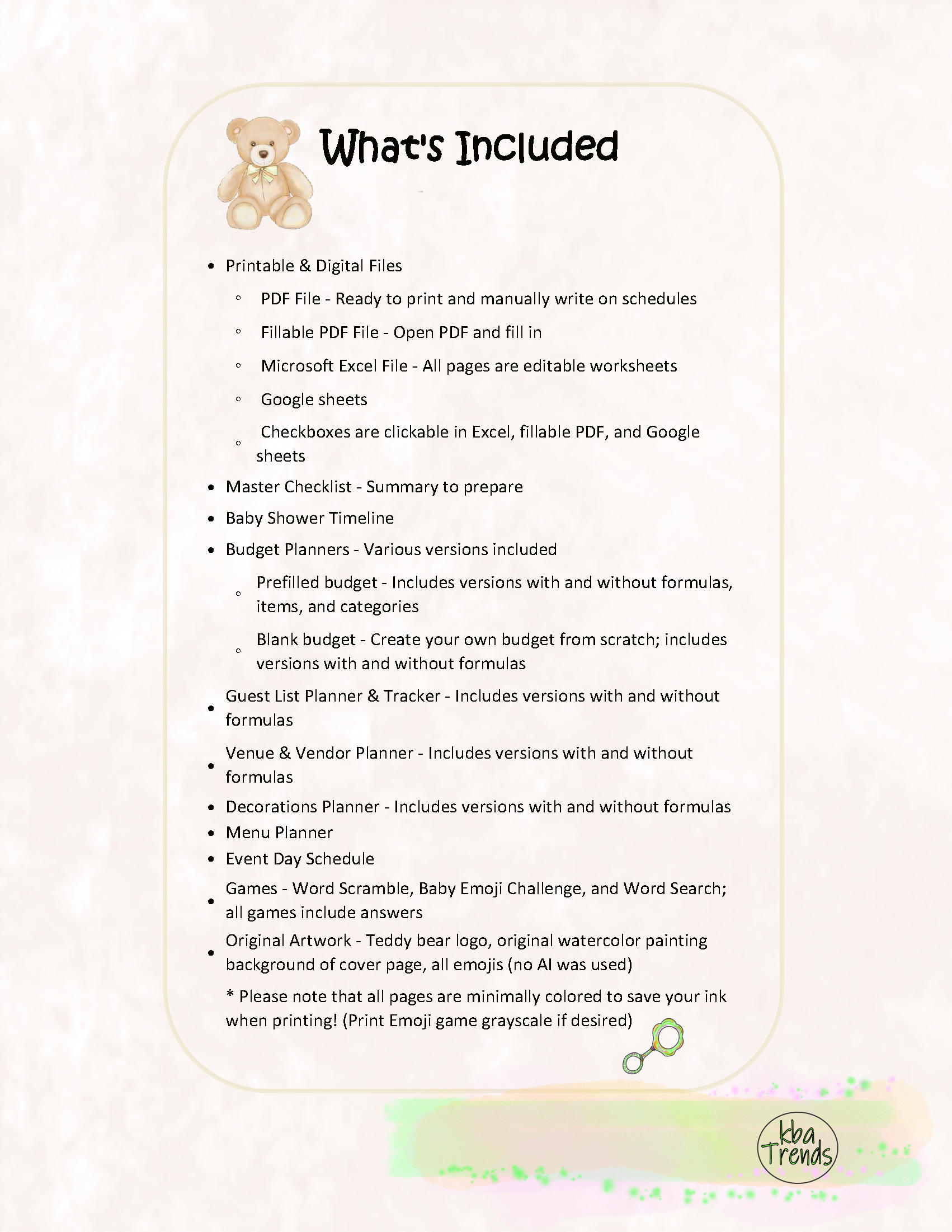 Baby Shower Planner Bundle Printable | Teddy Bear Shower Games, Fillable PDF, Excel & Google Sheets, Personalized Canva Template Customizable, Woodland Baby Shower Planner, Storybook Nursery, Baby Bear Theme, Cottagecore Baby Shower Invitation