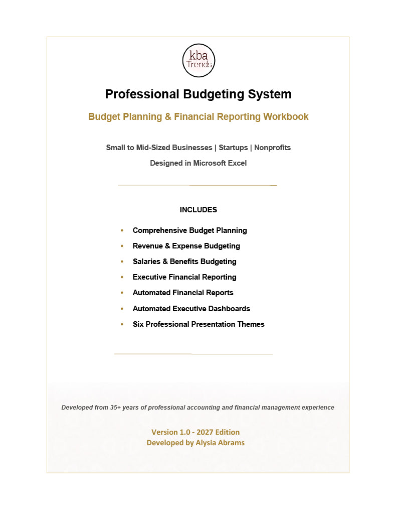 Professional Budgeting System | Excel Financial Workbook | Automated Budget Reports & Executive Dashboards | Small, Mid-Sized, Nonprofits