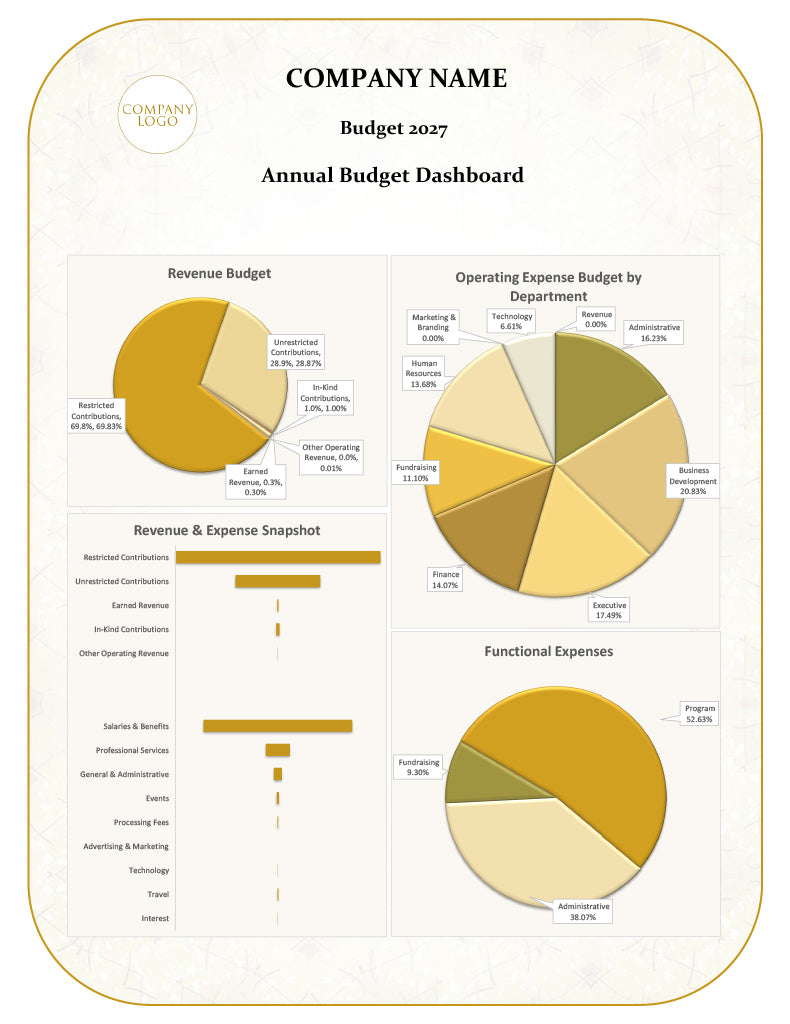 Professional Budgeting System | Excel Financial Workbook | Automated Budget Reports & Executive Dashboards | Small, Mid-Sized, Nonprofits